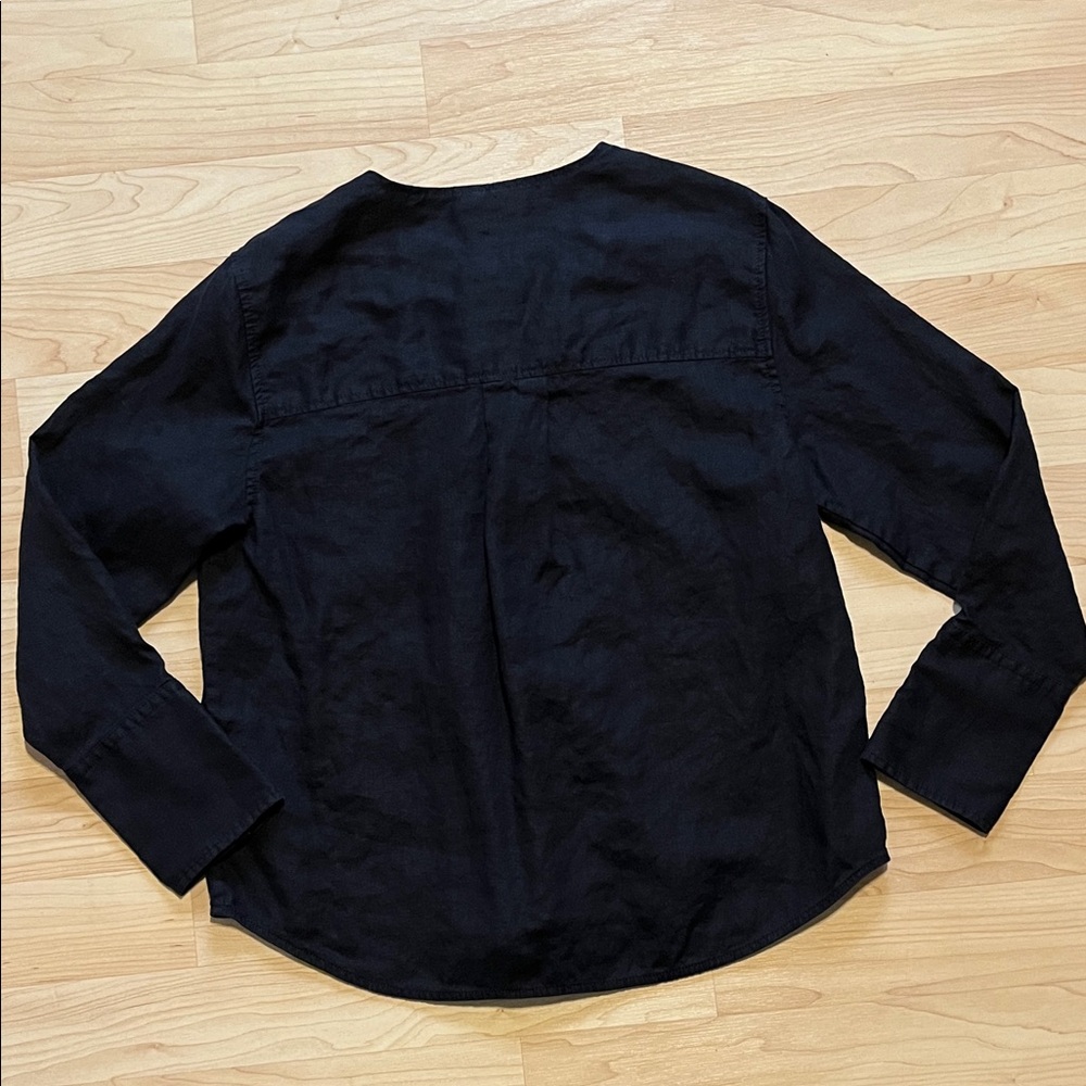 Everlane The Linen Popover Shirt Women's sz 6 Black - Picture 2 of 10
